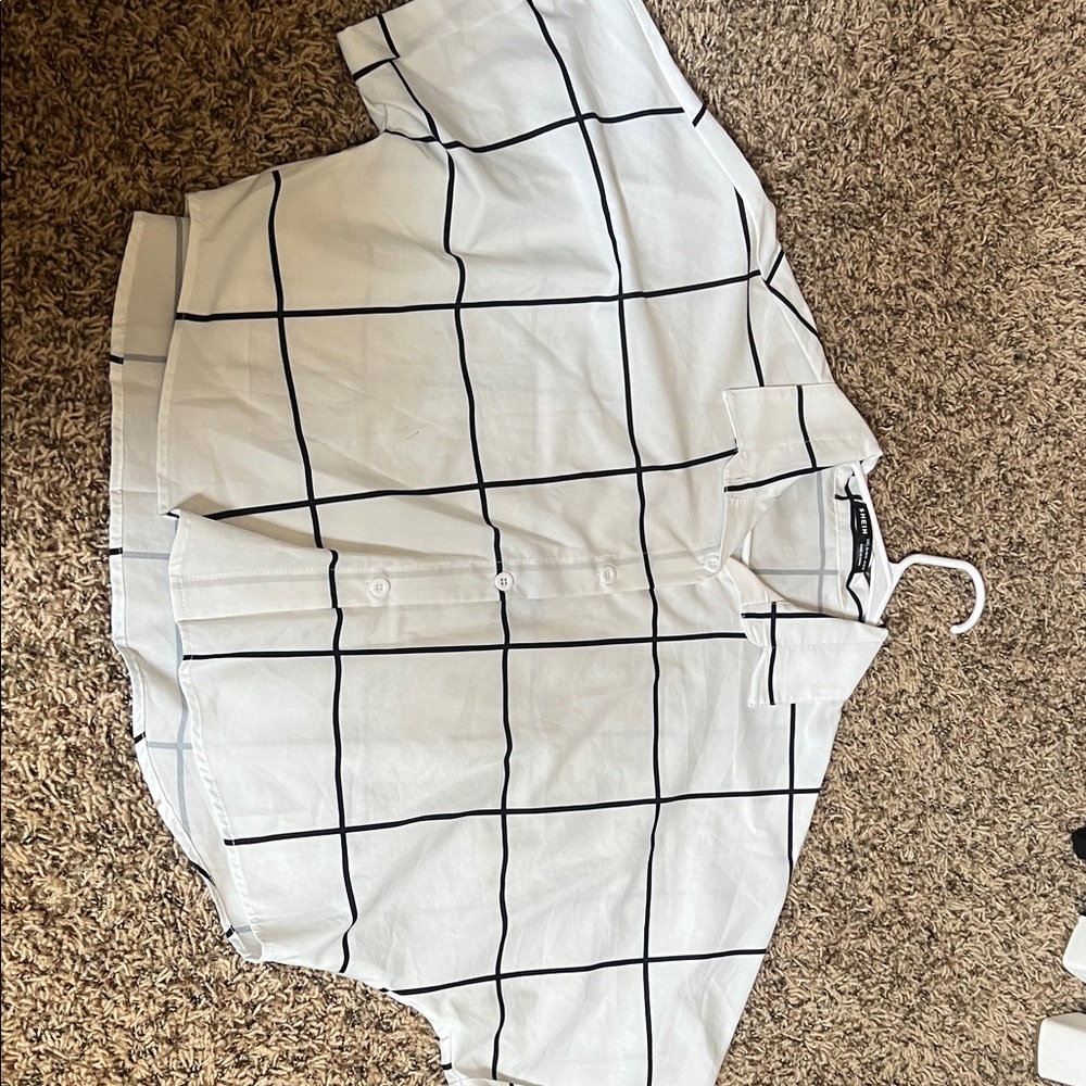 SHEIN Cream and Black Grid Pattern Shirt